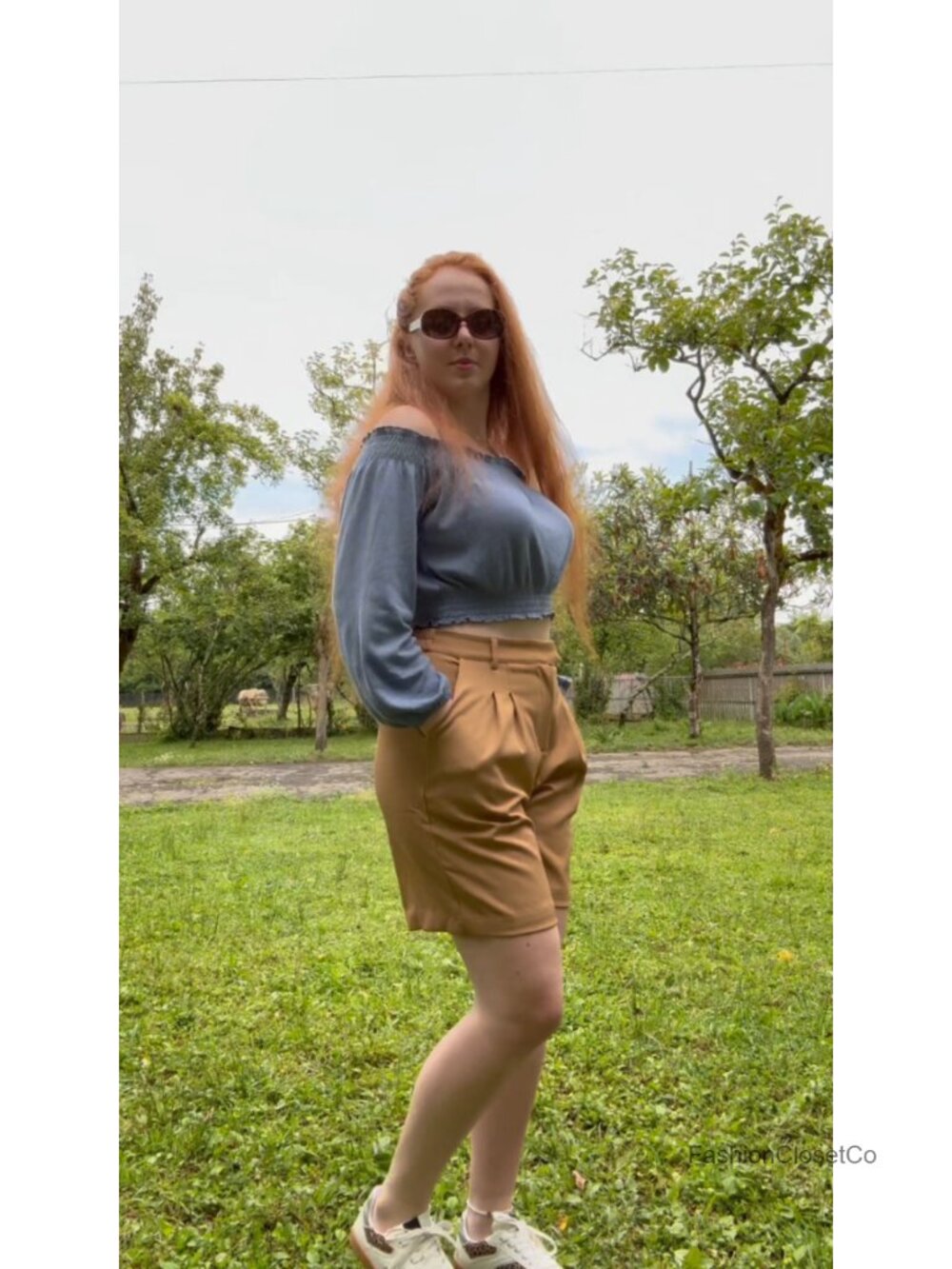 High Waisted Pleated Bermuda Shorts with Pockets Elastic Waist Work Casual - Picture 6 of 6
